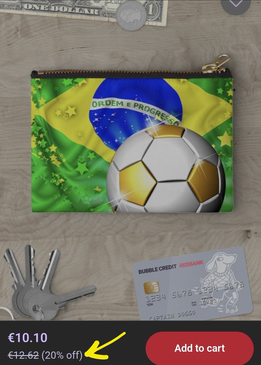 Brazil Flag Gold Green and Soccer Ball Zipper Pouch ● Design by #BluedarkArt #TheChameleonArt > 
redbubble.com/i/pouch/Brazil…