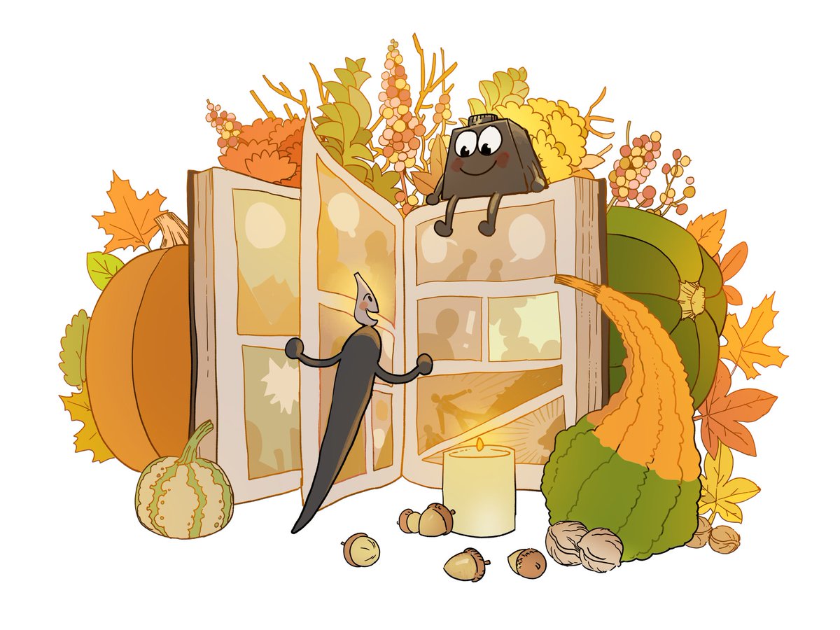 AroUnleashed's tweet image. Cozy fall vibes of the mascots from the Cartoonist Coop.
