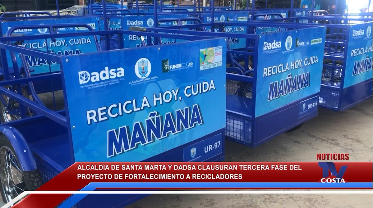 NoticiasTVCosta's tweet photo. Alcaldía de Santa Marta y DADSA clausuran tercera fase del proyecto d fortalecimiento a recicladores

@SantaMartaDTCH @CarlosPinedoC @dadsasm2024  #SantaMarta 

https://t.co/NnEe892lIV https://t.co/hXSsNcU6Uj