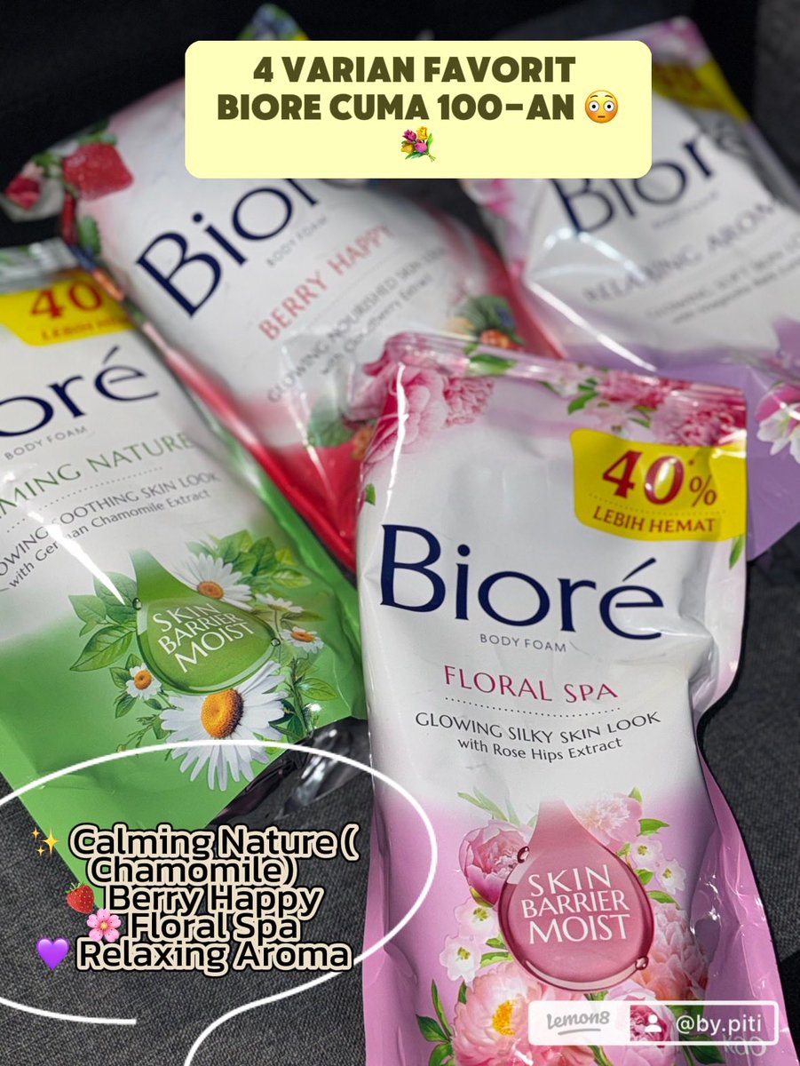 allfoundhere's tweet photo. 11.11 tuh waktunya stock up kebutuhan mandi! 🧴🫧
Biore 4 pcs cuma 100-an aja 😭✨
Wangi, lembap, dan gak bikin kulit kering — tinggal pilih mau yang calming, floral, berry, atau relaxing 💐
#1111Sale #BioreBodyFoam #SelfCareDay
🔗 https://t.co/NrBnefd2Kn https://t.co/zm0Bj1WHp6