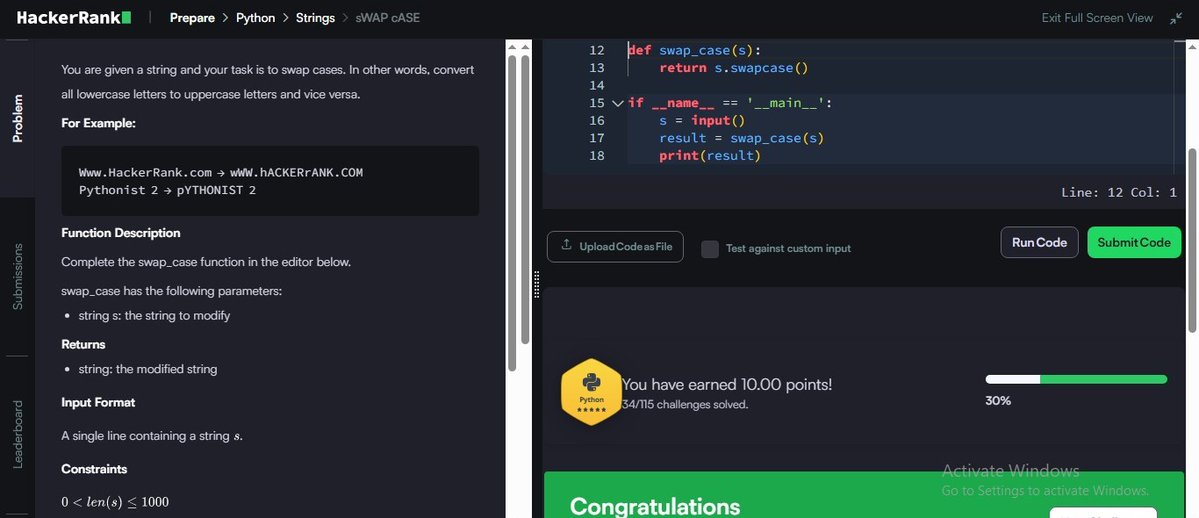 MRout75802's tweet image. Day 50/100 ✅
💡 Challenge: Swap Case
Learned to:
🔹 Convert lowercase ↔ uppercase letters
🔹 Use string methods like .isupper() &amp;amp; .islower()
#Python #100DaysOfCode #HackerRank #ProblemSolving #zigbee