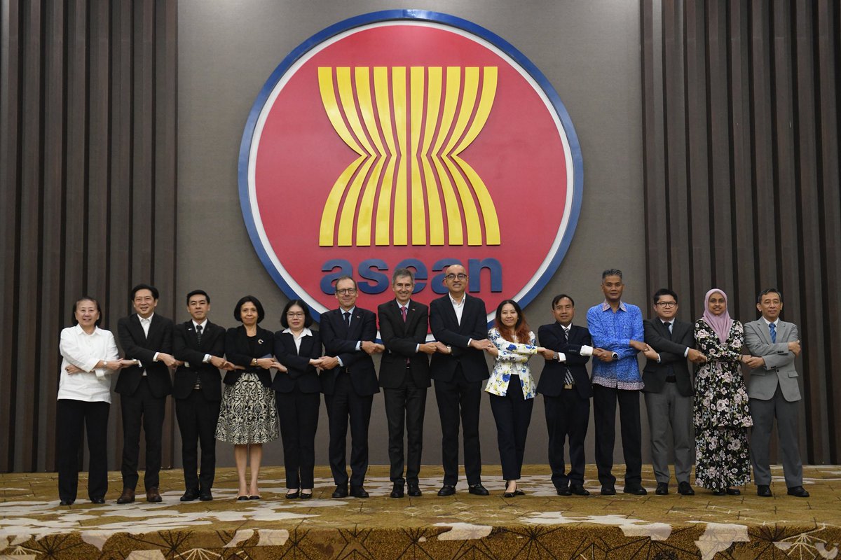 ASEAN's tweet photo. The 10th ASEAN-Switzerland Joint Sectoral Cooperation Committee (AS-JSCC) Meeting, held on 10 November 2025 at the ASEAN Headquarters/ASEAN Secretariat, underscored the shared commitment to deepen cooperation for mutual benefit. 

The Meeting noted the outcomes of the 47th ASEAN Summit and Related Summits in Kuala Lumpur, updates on the implementation of the Initiative for ASEAN Integration (IAI) Work Plan IV, progress under the ASEAN Smart Cities Network initiative, and ASEAN’s ongoing efforts to advance sustainable development. Switzerland also apprised the Meeting on its domestic affairs, its approach to international and regional challenges, and its future economic development and priorities.

The Meeting reviewed progress in implementing the ASEAN-Switzerland Practical Cooperation Areas (2022-2026) and recognised the importance of intensifying efforts to complete the remaining action lines. To further realise the potential of the Sectoral Dialogue Partnership, the Meeting underlined the importance of closer collaboration in areas such as peace and reconciliation, energy, science, technology and innovation, information and communication technologies (ICTs), digital integration and e-commerce, public health, sustainability, and connectivity. Both sides also recognised the need to bolster outreach and awareness of the partnership among relevant stakeholders. 

The 10th AS-JSCC Meeting was co-chaired by H.E. Satvinder Singh, Deputy Secretary-General of ASEAN for the ASEAN Economic Community, and H.E. Markus Leitner, Head of the Asia Pacific Division at the Federal Department of Foreign Affairs (FDFA) of the Swiss Confederation. Members of the Committee of Permanent Representatives to ASEAN, or their representatives, as well as the Ambassador of Switzerland to ASEAN, attended the Meeting.