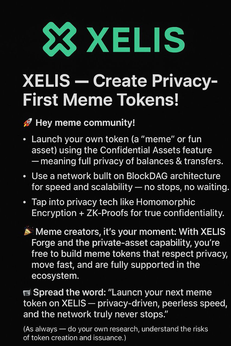 xelis_fans's tweet photo. Creating privacy tokens on @xelis_project network will be so fun just like pump dot fun ππ₯
$xel #xelis #kaspa #bitcoin #cryptocurrency #xmr #privacy #monero #smartcontract #ethereum #blockdag #pow #layerone #privacymemes #privacycoins #zcash #dash #zano #pumpdotfun https://t.co/VwvCbYeVJe