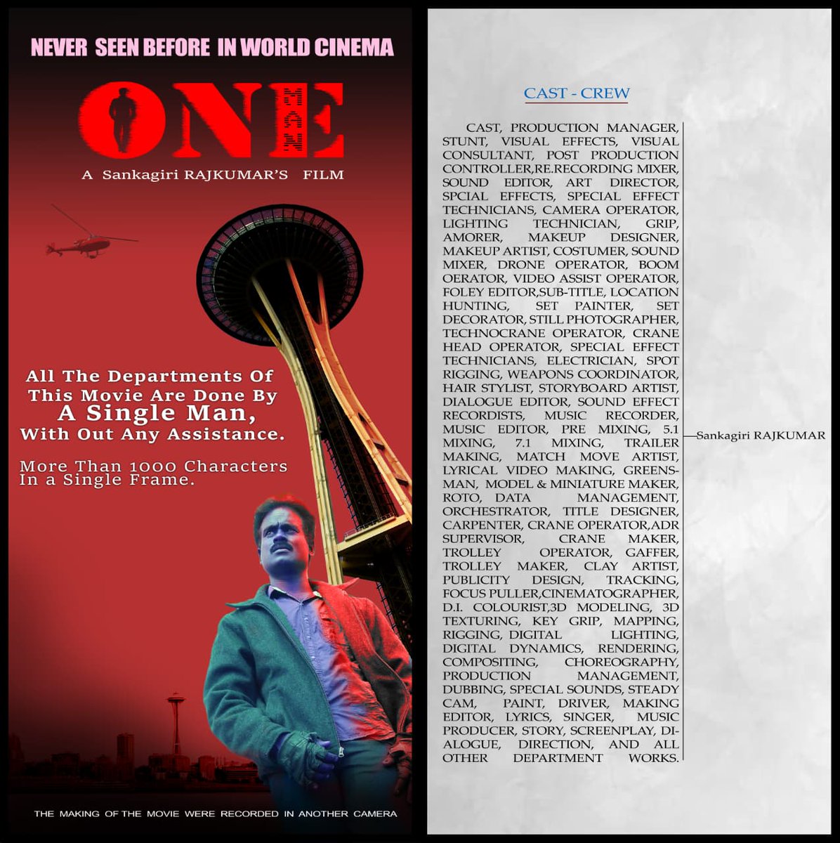 TheAuteur_Media's tweet photo. One man. One vision. One film that changed everything ☝️
#OneMan — A world-first cinematic feat!
Thank you @VijaySethuOffl sir for the Grand Unveil...
#OneMan_Raj #SankagiriRajkumar
#OneManFirstLook @Rajkumar_Dir @onlynikil @digitallynow https://t.co/87kn7TJ5zw