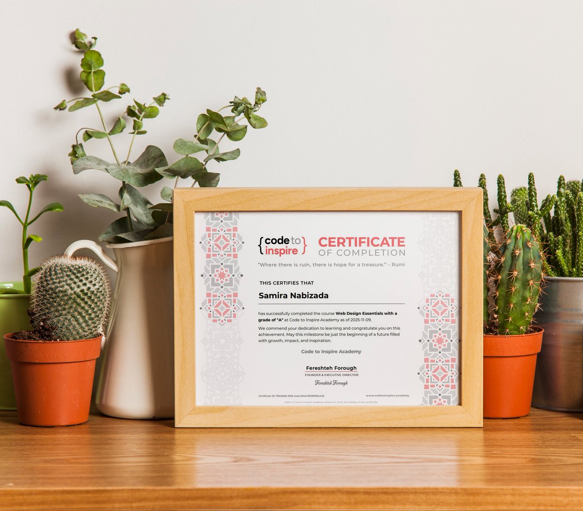SamiraNabi7197's tweet photo. 🎓 Excited to share I’ve completed the Web Design Essentials course at Code To Inspire!
Grateful for the amazing instructors &amp; team. Can’t wait to apply my skills and keep growing in tech! 💻✨
#AfghanGirlsCode
#CodeToInspire
#Wajiha_Niazi #WebDesignEssentials https://t.co/a7QYb6k3lM