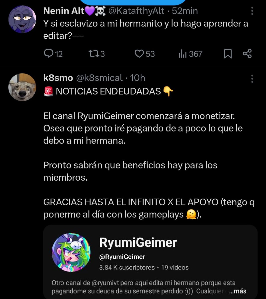 Kcho604's tweet photo. @KatafthyAlt No es mala idea, ya otra vtuber lo hace, bdjsjs xd https://t.co/ja4AsiMSpu