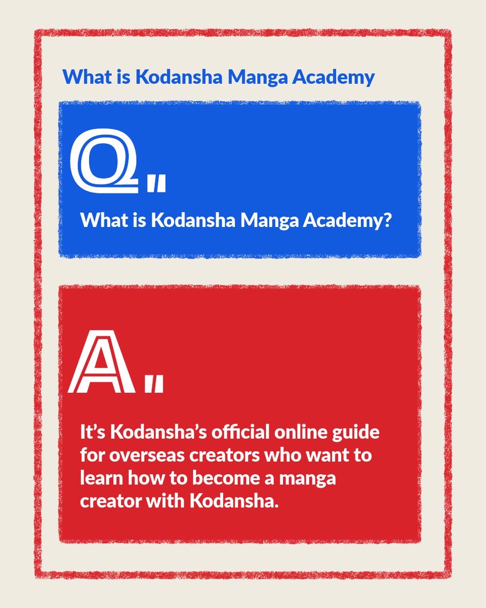 KODANSHA_KMA's tweet image. Ever wondered what Kodansha Manga Academy actually is? 👀
Here’s Part 1 of our FAQ series!
We’ll be answering some of the most common questions we get from overseas creators—starting with what KMA is all about. 🌍
✨ Up next: About Kodansha!
#KodanshaMangaAcademy #FAQ