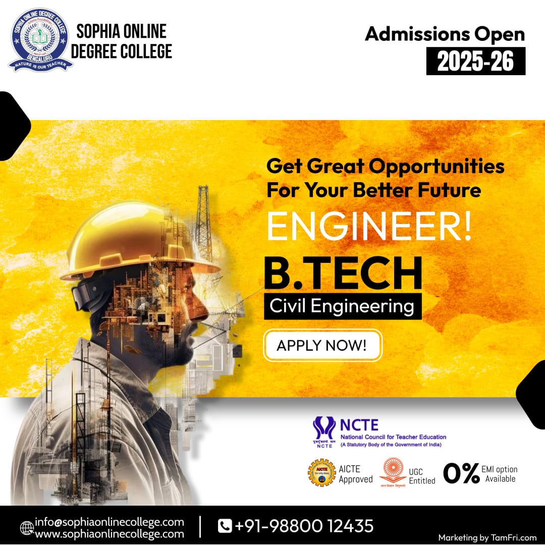 SophiaonlineDeg's tweet image. 🎓Build the Future. Shape the World.🌍

📦Here’s your chance to turn vision into reality with B.Tech in Civil Engineeringfrom Sophia Online Degree College! 🏗️

📩sophiaonlinecollege.com
📞wa.me/+91-9880012435

#SophiaOnlineCollege #BTechCivilEngineering