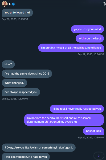 Screenshot of Discord chat between E and another user discussing views on Israel, racism, and respect, with timestamps from September 20, 2025. First image shows a smiling man with beard and cap next to a smiling woman with long dark hair, both in casual clothing at an outdoor event with CASAS sign. Second image depicts a man with headphones speaking into a microphone during a podcast, with RIFT TV branding and Blackout Coffee sponsor visible. Third image shows a bearded man with gray hair smiling in a dark cave setting, wearing a black For Your Eclipse t-shirt.