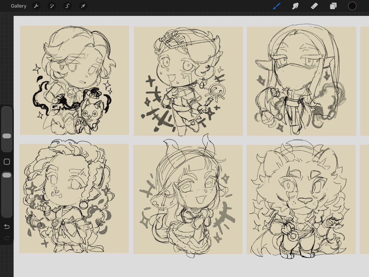 Shannanigansart's tweet image. Campaign 4 chibi wip’s! I’ll get these 6 done before I move on to the others!