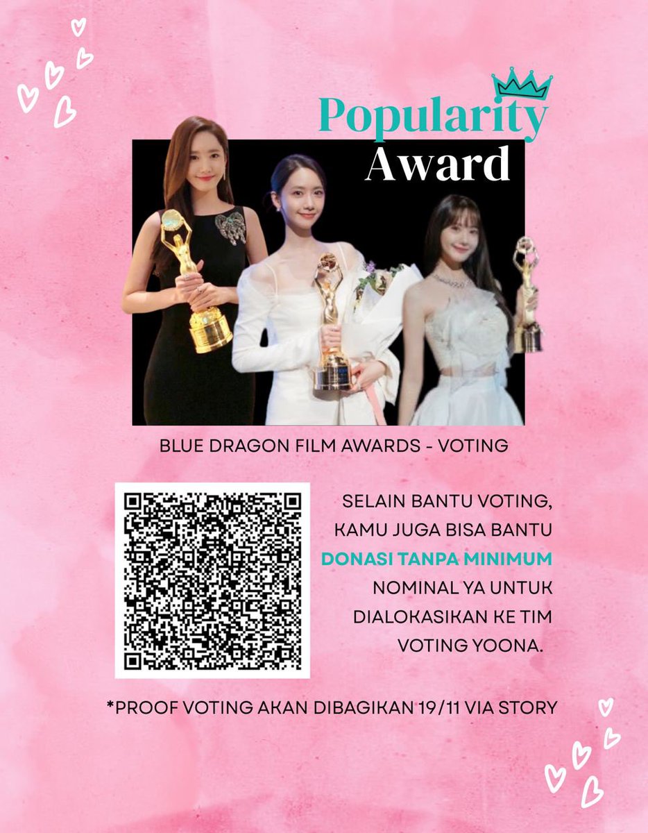 Ayo voting buat YOONA on Blue Dragon Film Award (BDFA) 🫶🏻

Buat Yoonite Indonesia yg mau support Yoona tapi sibuk sama real life, bisa ikutan donasi ke sini 👇🏻

Yuk kita support Yoona ugal-ugalan 😉

#LimYoonA #YOONA #윤아 #임윤아