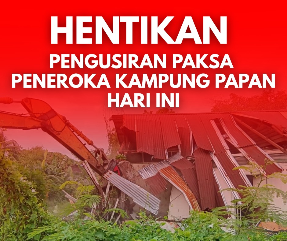 partisosialis's tweet photo. HENTIKAN PENGUSIRAN PAKSA PENEROKA KAMPUNG PAPAN

Pemaju Melati Ehsan tetap meneruskan perobohan di Kampung Papan hari ini—walaupun penduduk masih belum mendapat rumah alternatif dan kerajaan negeri Selangor berkata bahawa tiada perobohan akan berlaku. https://t.co/LZIs4AyWnH