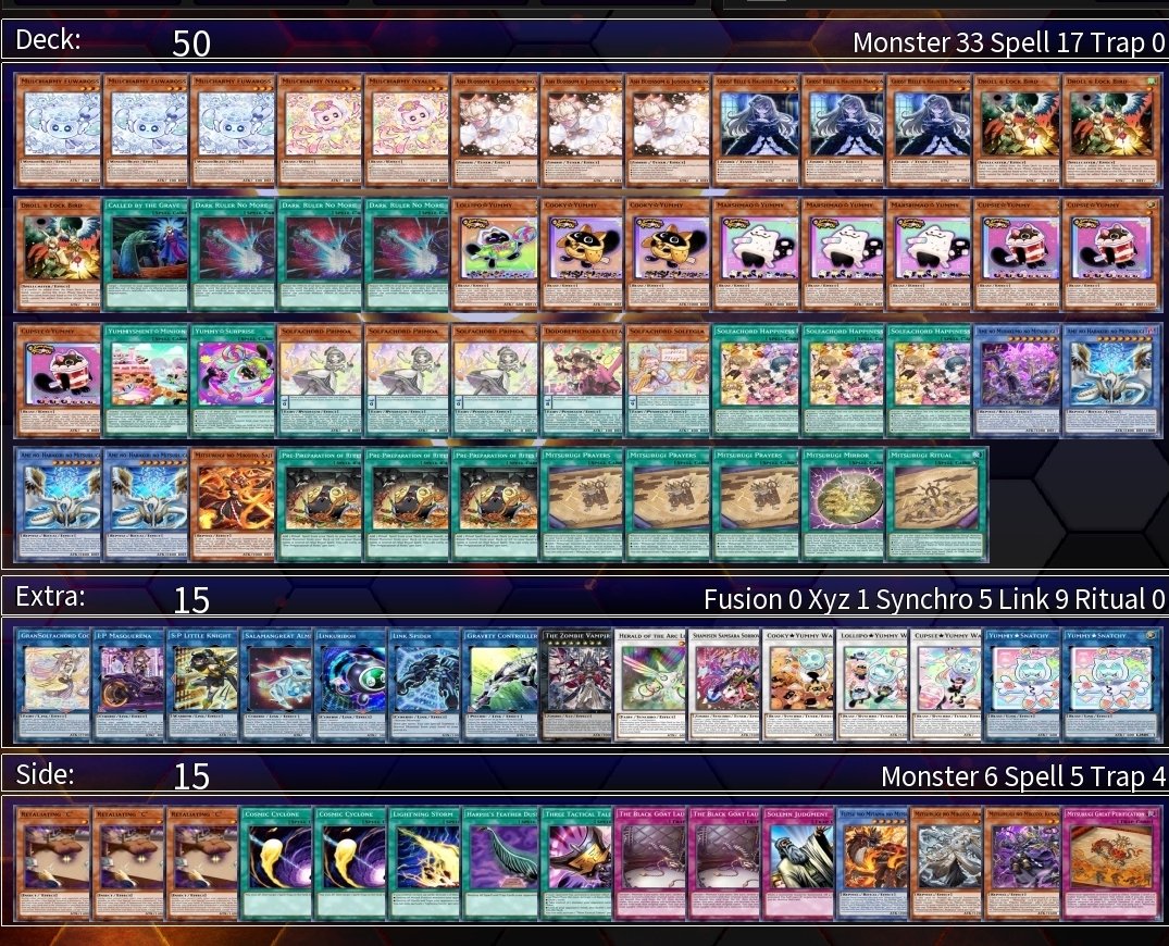 elliothtuba's tweet photo. My first YCS, Pittsburgh. Played 50 card Solfa Mitsu Yummy. Only lasted 3 rounds in the main event, I feel like my deck concept was right I just had a lot of issues with ratios. Won a genesys pod on Sunday though and got myself an Exciton mat, so the weekend wasn't a total waste. https://t.co/8GNtv4vZzI