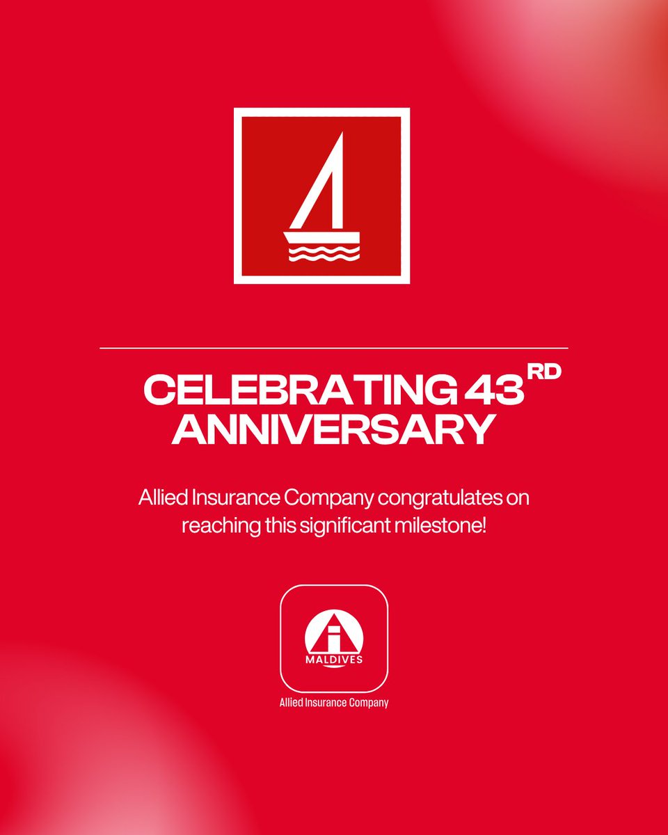alliedmv's tweet photo. Congratulations to @bankofmaldives on marking 43 Years of Excellence.
Wishing continued success and progress ahead.
#BankofMaldives #AlliedInsurance #Maldives #Excellence https://t.co/f58QHjBMtq
