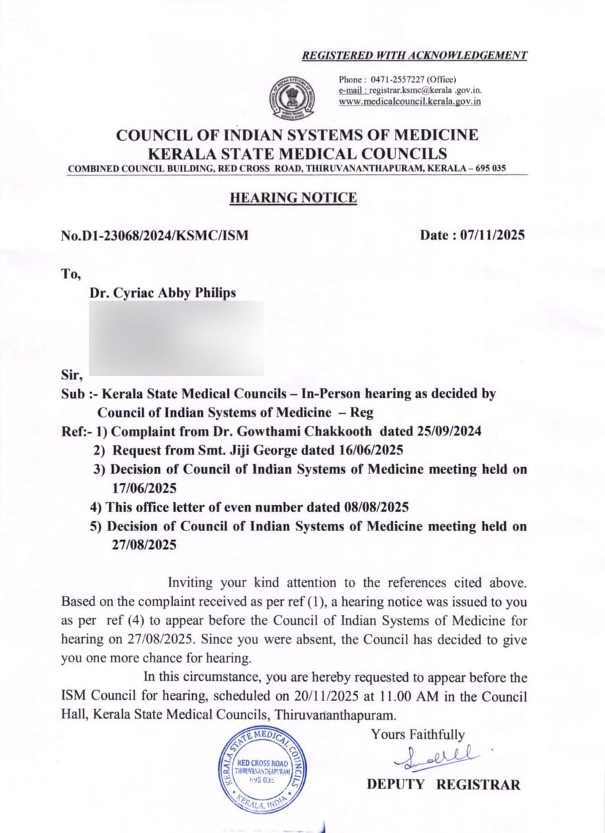 theliverdoc's tweet photo. Good morning! 
The State Council of Indian Systems (AYUSH) of Medicine is giving me ONE MORE CHANCE. Repeat summons issued for educating the public and patients on harms of Ayurveda and Homeopathy pseudoscientific systems of medicine. https://t.co/JUSzEwlnJO