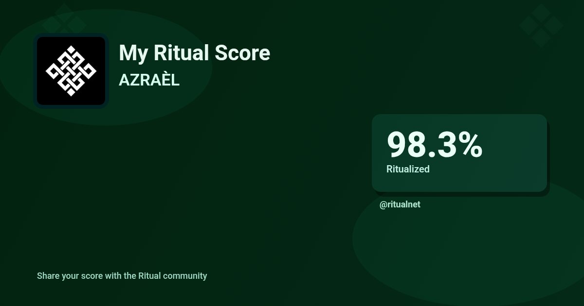 imbiswa12's tweet photo. gRitual fam
I scored 98.3% Ritualized on the Ritual server!

Are you Ritualized too? Find out here : https://t.co/L03Ncv3D85

Credit : @InfoTanoy

@ritualnet @ritualfnd https://t.co/Zo6pq3b9GR