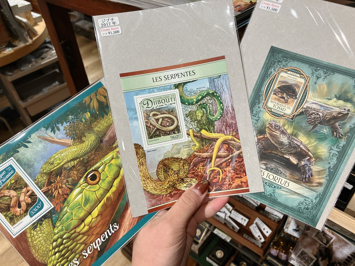 CrownBerryさん(<a href="/une_trouvaille/">Crown Berry 【海外の古切手・博物画】</a>)より素敵な切手シートが届きました🐍🐒🐅

1枚1枚すべて絵柄が違うので、自分の好きな子が見つかるかも…🫶

スタッフ🐁