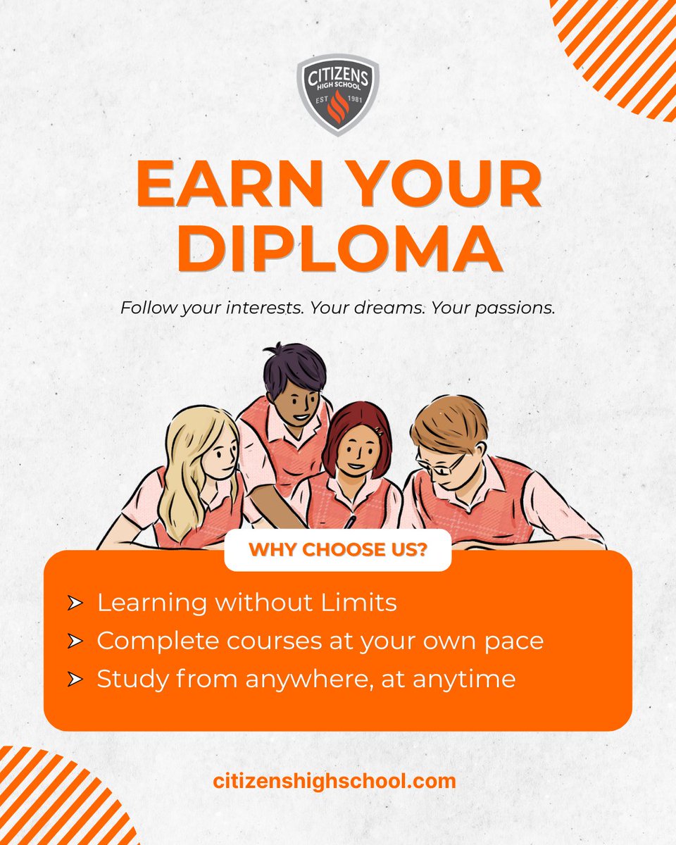 CitizensHS's tweet photo. Complete your high school diploma in the way that's best for you! From our 18-credit to 24-credit diploma options, build the high school diploma pathway that fits your dreams. 

Learn more: https://t.co/kRmWvFhEWF 

#citizenshighschool #highschool #onlinehighschool #chs https://t.co/LmA9JNJDMh