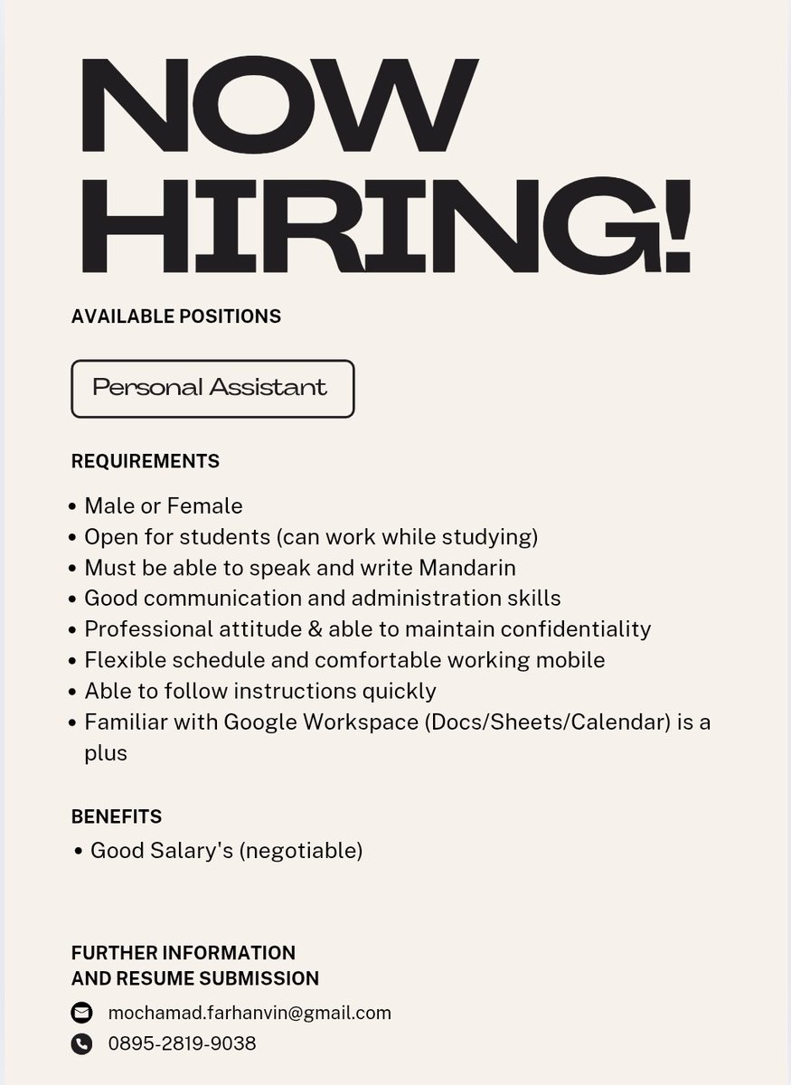farhanologi's tweet photo. @worksfess Guys bos gue lagi nyari personal assistant yang sesuai kriteria ini yah, oh iya gabisa nulis Mandarin juga gapapa Kok thx https://t.co/Kgdy1C4Aq0