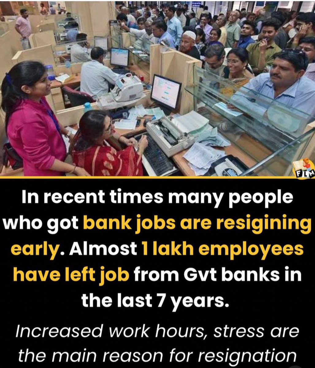 iNitinTyagi's tweet photo. When the Dream Job Turns Into a Daily Struggle

Getting a bank job feels like a dream until you live it. In the last 7 years, more than 1 lakh bankers have quit their jobs. Not because they lacked passion, but because the system broke them.

No fixed timings, no weekends, no peace.
Loan recovery drives stretch till 11:59 PM, targets keep rising, and appreciation is rare
Slowly, you forget what family life even means

Banking was once seen as stability.
Now it feels like survival, where numbers matter more than people. We talk about financial inclusion, but who will talk about the mental exclusion of those behind the counters?

It’s time we rethink what a “secure job” really means, because no career should cost your health, your family, or your peace of mind.

#Bankersvoice