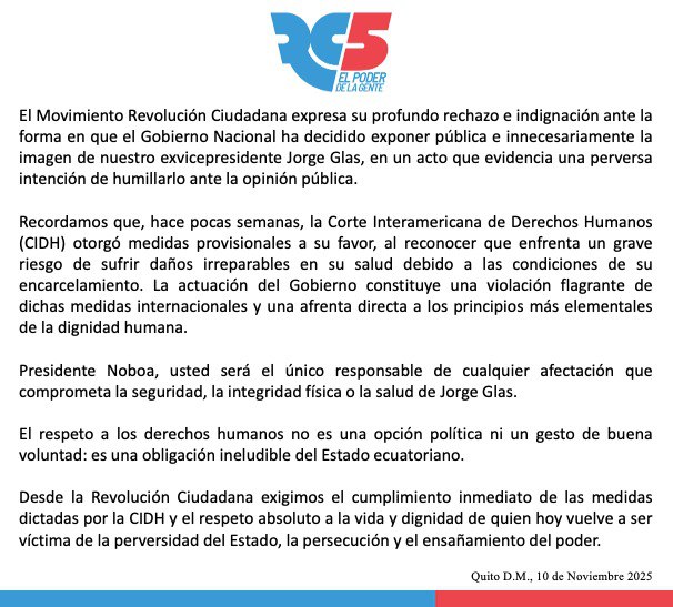 Una vez más, el poder actúa con crueldad.
Jorge Glas sufre la persecución y el ensañamiento del Estado, pese a las medidas de la <a href="/CIDH/">CIDH - IACHR</a>.
