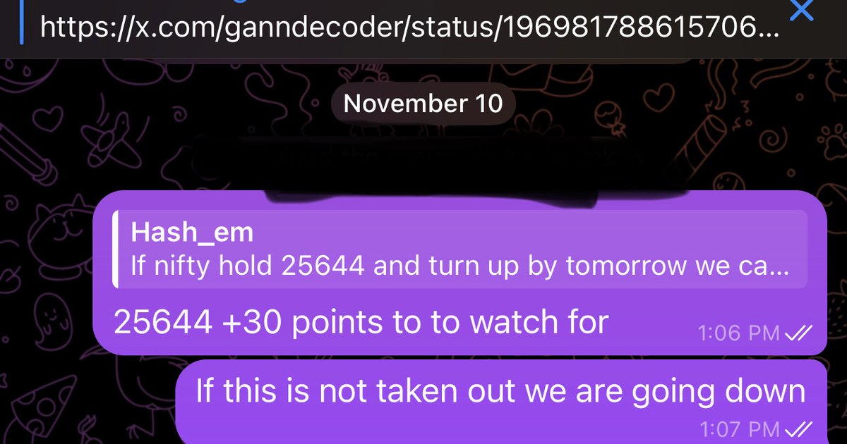 GannDecoder's tweet image. 📉 NIFTY – Decider Time

Nov 10 — “If Nifty holds 25 644 + 30 points we can turn.”
Today — 25 505 🔻 (~150 points lower)

The vibration spoke first.
Price only followed.

#GANN #TimeSpeaksFirst #Nifty #StockMarket #niftyexpiry