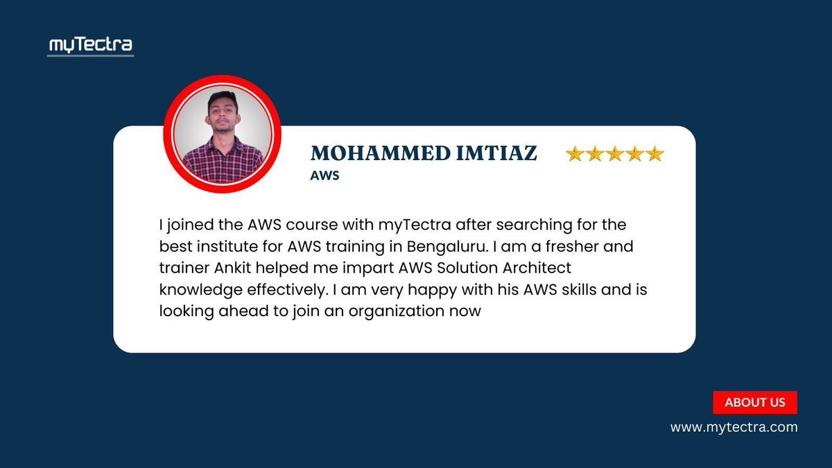 mytectra's tweet image. AWS Training Review by Mohammad Imitiaz at myTectra!

📞 Call Us Now: +91 8047112411
🌐 Visit: mytectra.com/aws-training-i… 

#AWSTraining #CloudComputing #LearnAWS #AWSDeveloper #AWSArchitect #myTectra #CloudSkills #OnlineTraining #AWSCertification #AmazonWebServices #AWS
