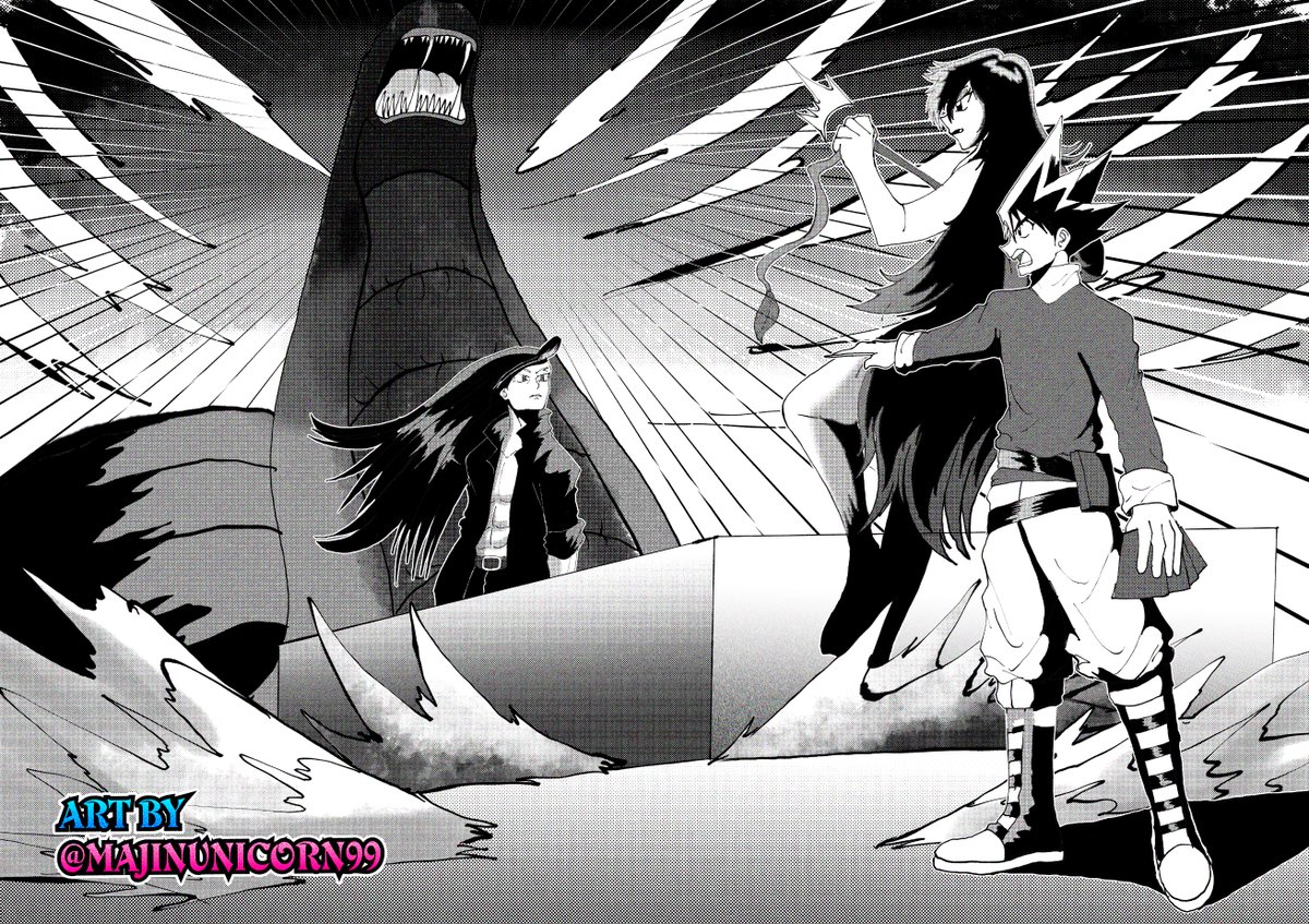 MajinUnicorn99's tweet image. Redraw of an double page Spread from Volume 6 the duel masters manga
#duelmasters #デュエマ