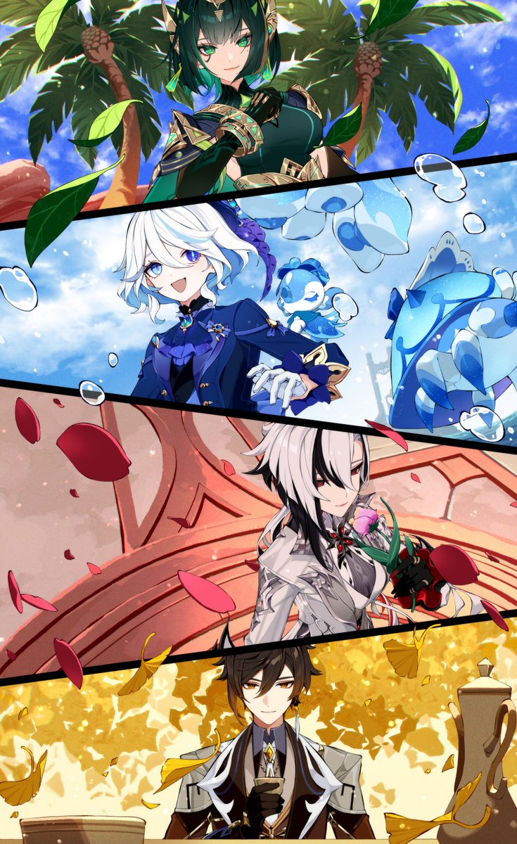 DaPaimon's tweet photo. "Dizem que a lua é como um olho observando o plano mortal. Meramente nos acostumamos com seu escrutínio."

Agradecimentos especiais para @cha_hanare por sua obra!

#GenshinLunaII #Genshinfanart #Nefer #Furina #Arlecchino #Zhongli #GenshinImpact https://t.co/DjAsTxiHD2