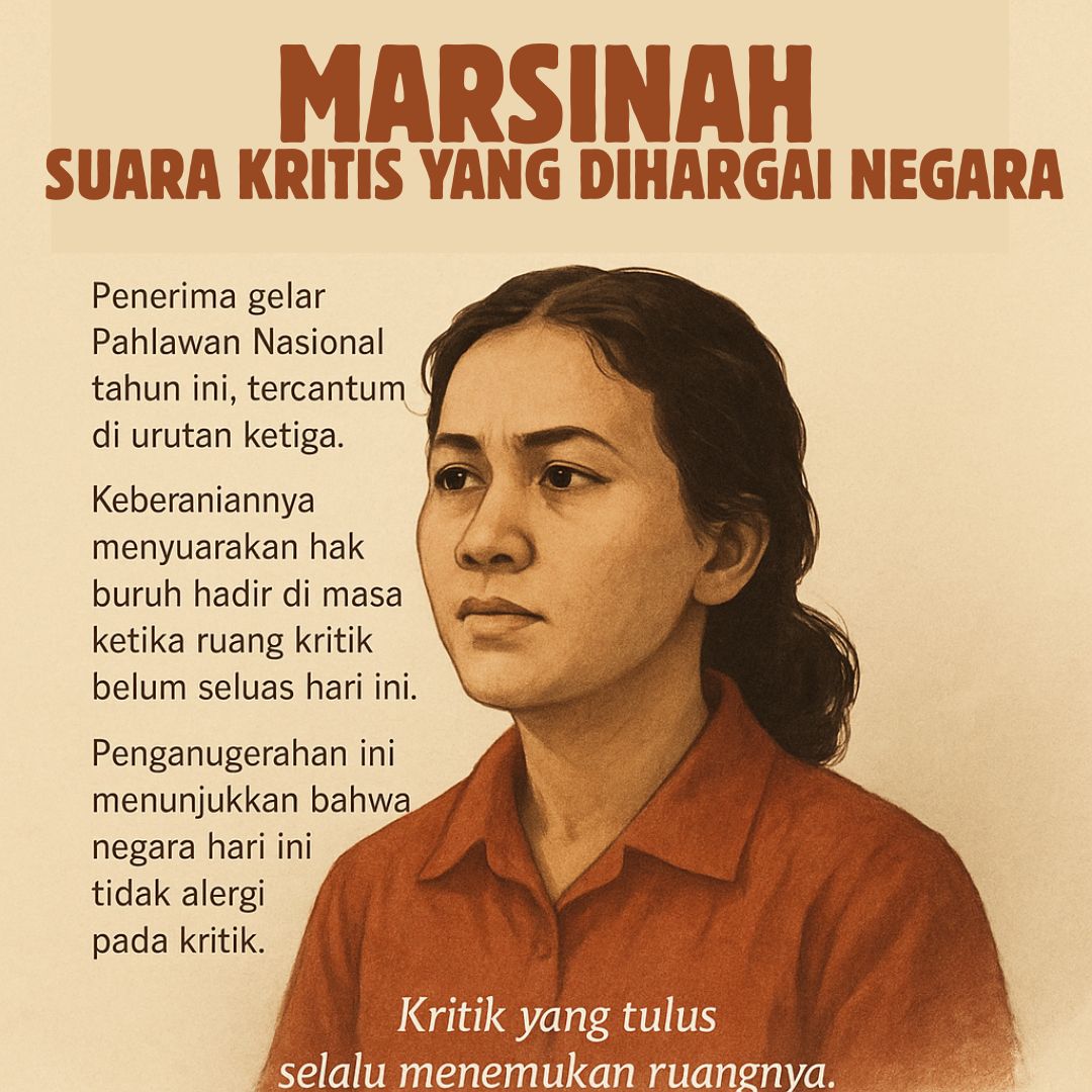 HumasReceh's tweet image. Penetapan #MarsinahPahlawan menegaskan kedewasaan bangsa dalam menghargai kritik dan perjuangan rakyat. Marsinah kini diakui bukan pembangkang, melainkan simbol keberanian moral dan cinta keadilan yang terus menginspirasi semangat kebangsaan.
