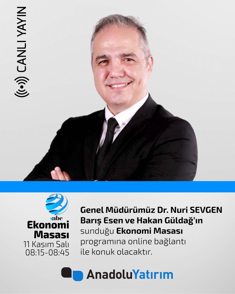 Genel Müdürümüz Dr. Nuri SEVGEN Barış Esen ve Hakan Güldağ’ın sunduğu Ekonomi Masası programına online bağlantı ile konuk olacaktır.
