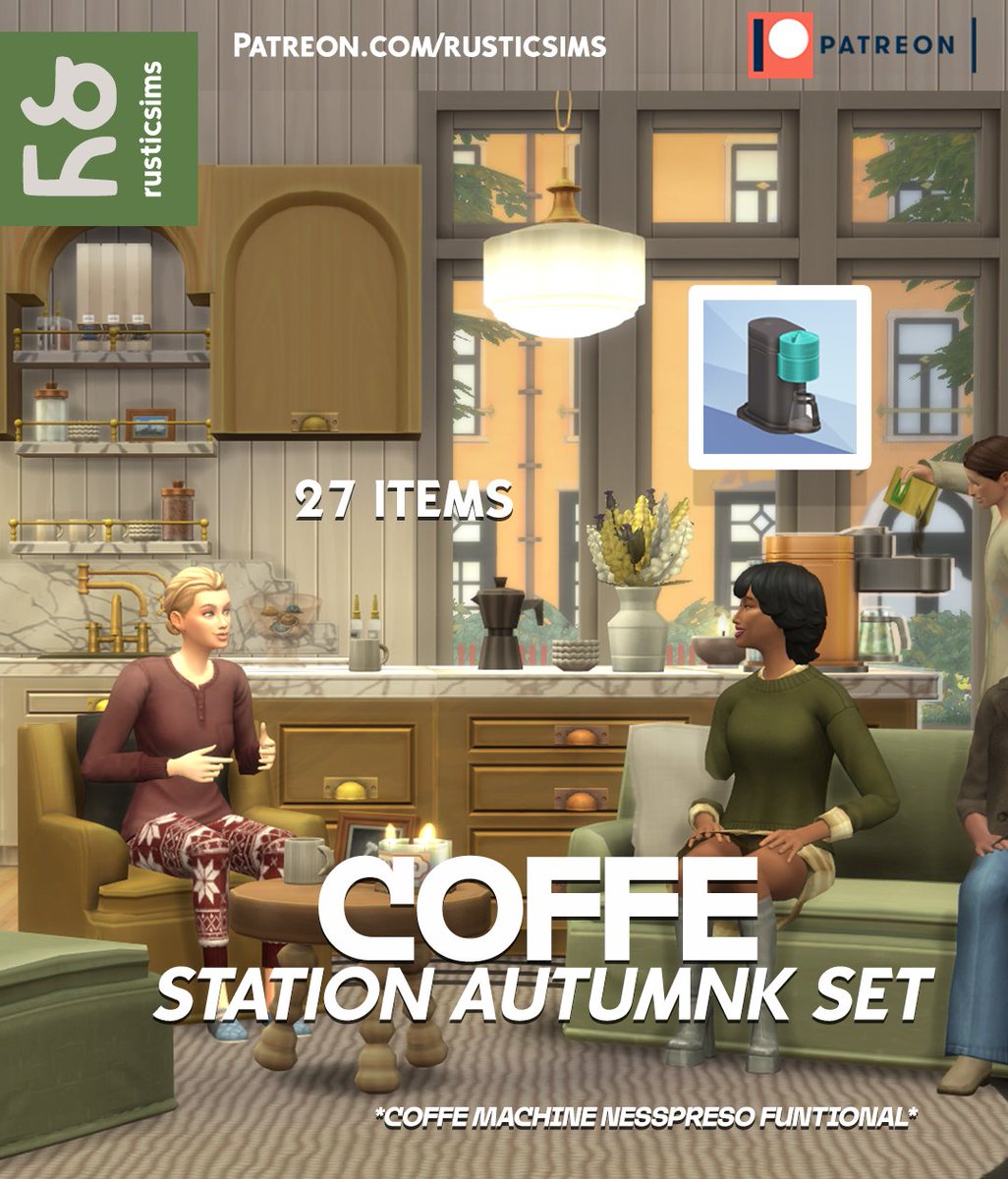 rusticsims's tweet image. #Coffee Station -SET  | Autumnk ☕️
#TheSims4

Early Access on my Patreon✨

☕️27 Items
☕️Coffe Machine #Nesspreso funtional
patreon.com/c/rusticsims

#Sims4Cc #Sims4