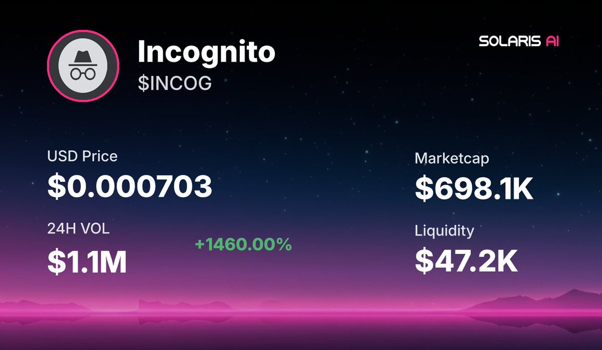 A $kled whale just bought 30.03 SOL ($8.99K) of $INCOG at $698.1K MC 🐋