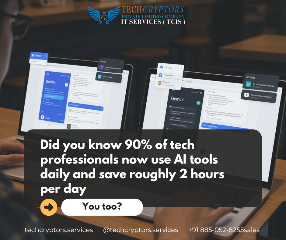 TechCryptors's tweet image. At Tech Cryptors, we believe: adapt &amp;amp; evolve or be replaced.🚀

📞wa.me/918850528255
📩sales@techcryptors.services
🌐techcryptors.services

#ArtificialIntelligence #AITools #ITServices #SoftwareDevelopment #AIServices #WebDevelopment #AppDevelopment #CustomSoftware #TCIS