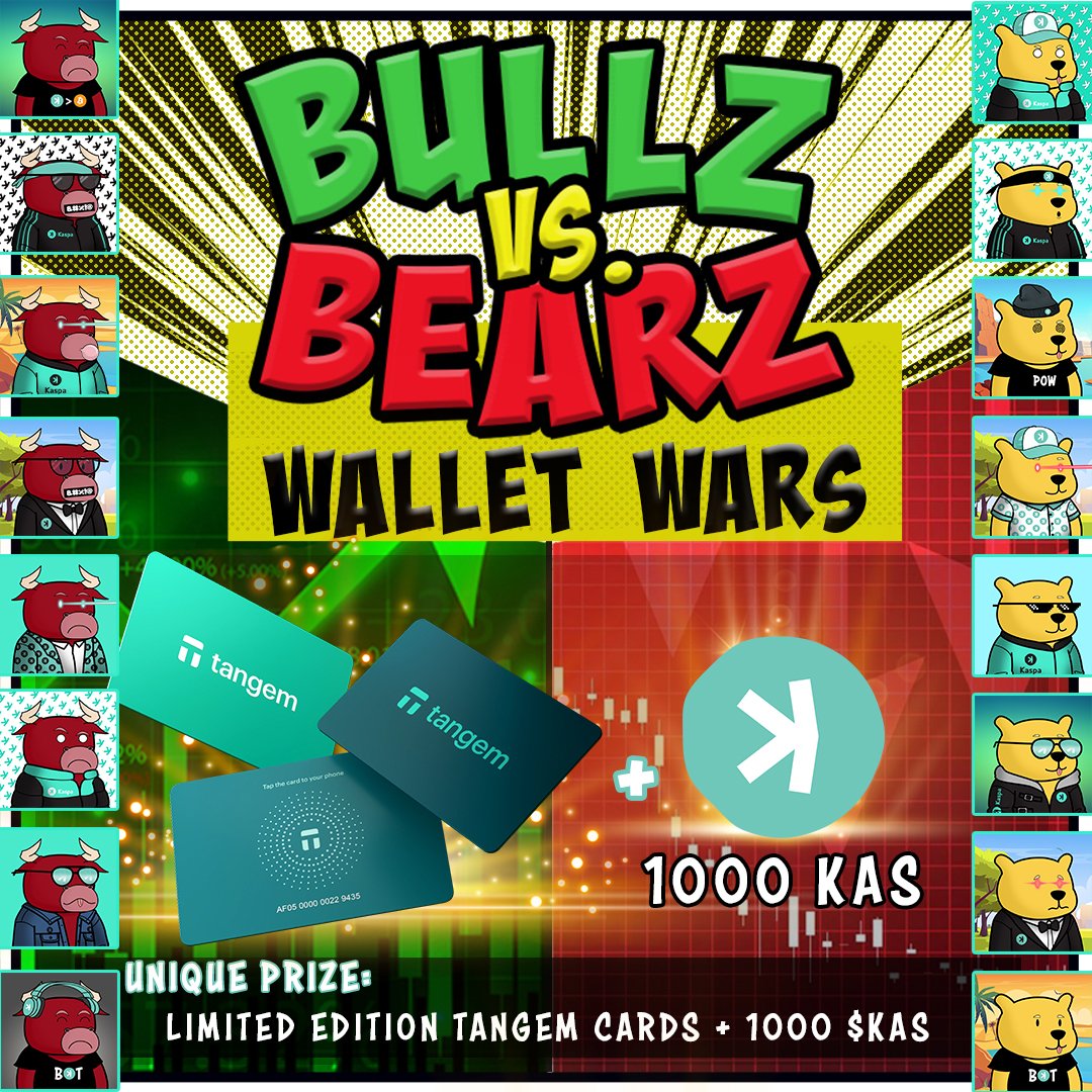 🚨Tomorrow’s the raffle 📅 Nov 11, 2025!🚨

🏆Limited Edition Tangem Card + 1000 $KAS

🔴🐂 RedBullz vs 🟡🐻 PoohBearz

Want to join the battle? Mint your color now 👇
🔗 kaspa.com/nft/collection…