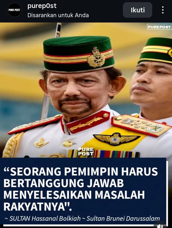Pak <a href="/prabowo/">Prabowo Subianto</a> INDONESIA itu Lebih KAYA dari Brunei Darusalam,

"Soerang Pemimpin harus bertanggung jawab menyelesaikan masalah Rakyat nya "

By ; Sultan Hassanal Bolkiah 👏👏