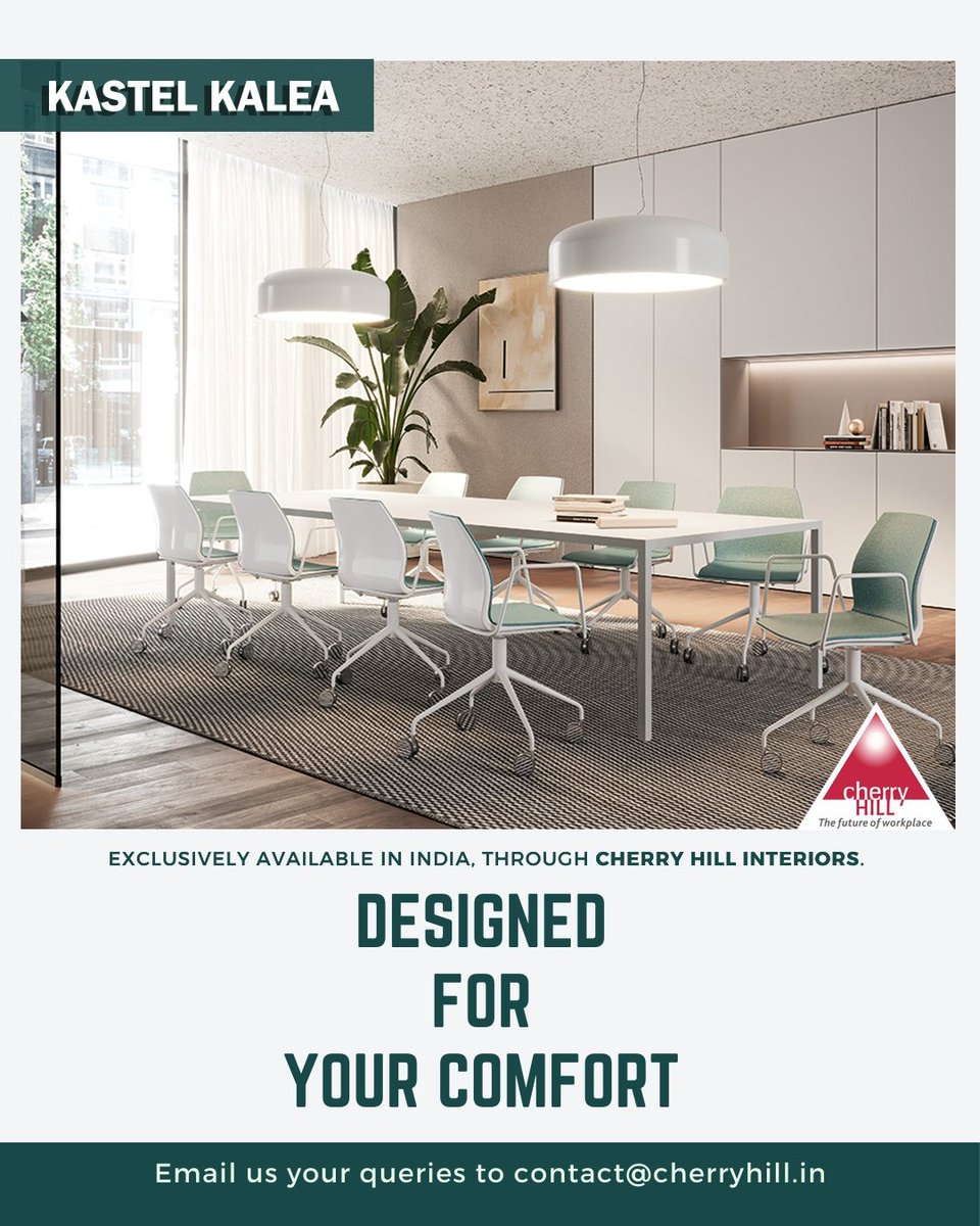 CherryHillDelhi's tweet image. Experience the perfect blend of style and comfort with Kalea chairs from Kastel. A refined, modern design with soft, flowing lines that elevates any workspace with character and ease. 
#CherryHillInteriors #officefurniture #officeseating #creativespace #workplaceinteriors