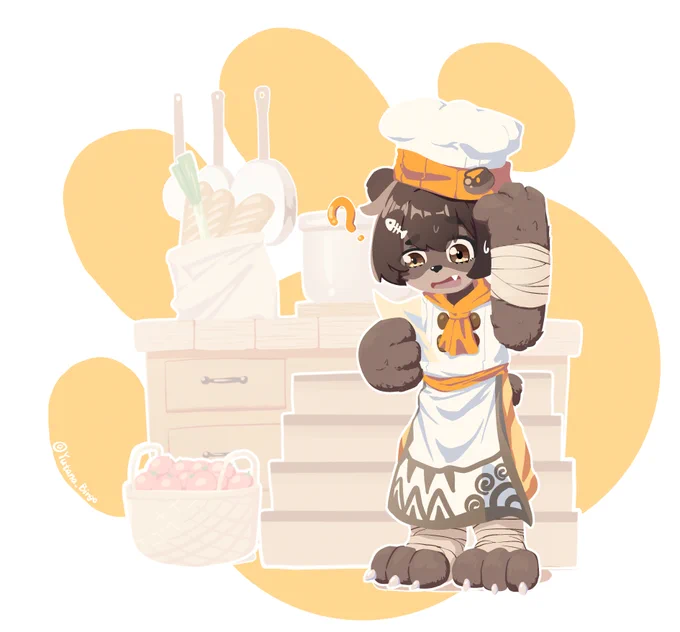 Little bear girl who just became a new chef.