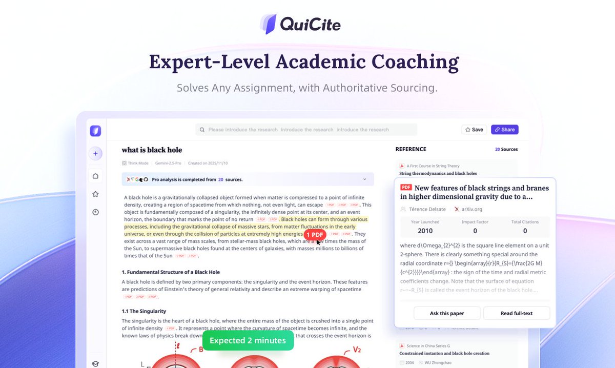 quicite_pd's tweet photo. Stop drowning in research. 

Master new topics in 5 minutes with QuiCite.

1. Trace Sources: 100M+ professional paper database.

2. Ask Experts: Answers for multiple fields.

3. AI Tutor: Professor-level help for any question.

#QuiCite #AI #Research #Academia #Students #Homework https://t.co/V1d5HXVS2e