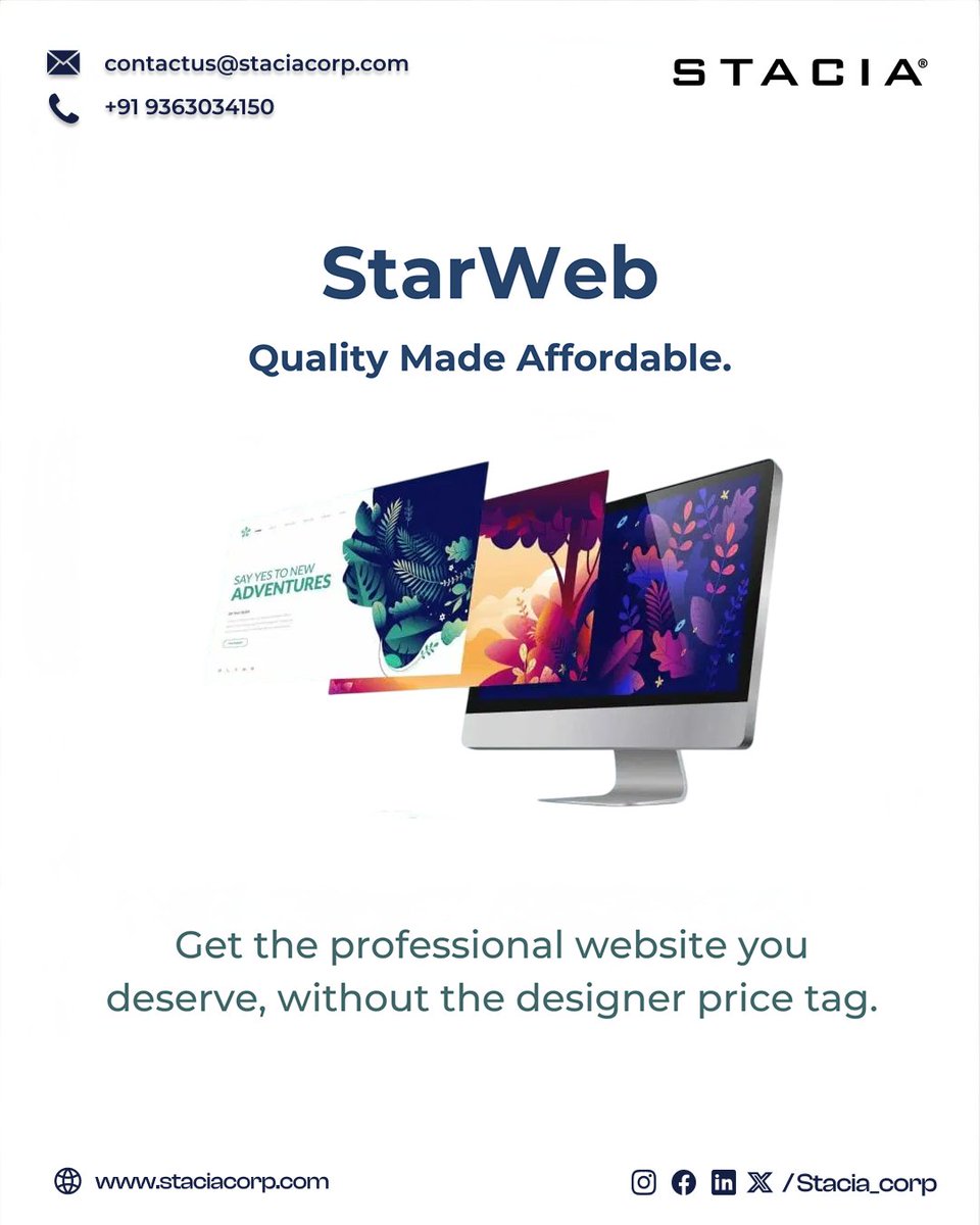 StaciaCorp's tweet photo. Where quality meets affordability-elevate your brand online with StarWeb

Get your dream website designed with professionalism, creativity, and affordability in mind.

📞 Reach us: +91 9363034150

📧 Email: contactus@staciacorp.com

#WebDesign #Websites #DigitalInnovation #Brand https://t.co/kYzisEBr5d