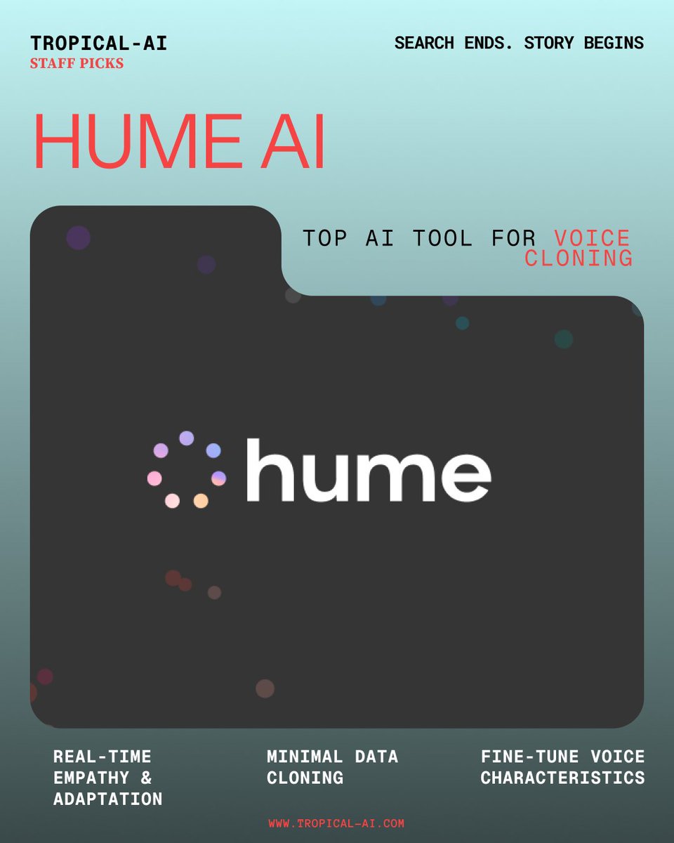 tropical_ai's tweet photo. One of the top AI tools for voice cloning, @hume_ai by @AlanCowen and John Beadle
There is a right tool for all, and you shall find it on Tropical
#foundontropical #AIvoiceclone #ai #aitools2025 #toptools #aitools #voicecloning https://t.co/kISmUpN8BP