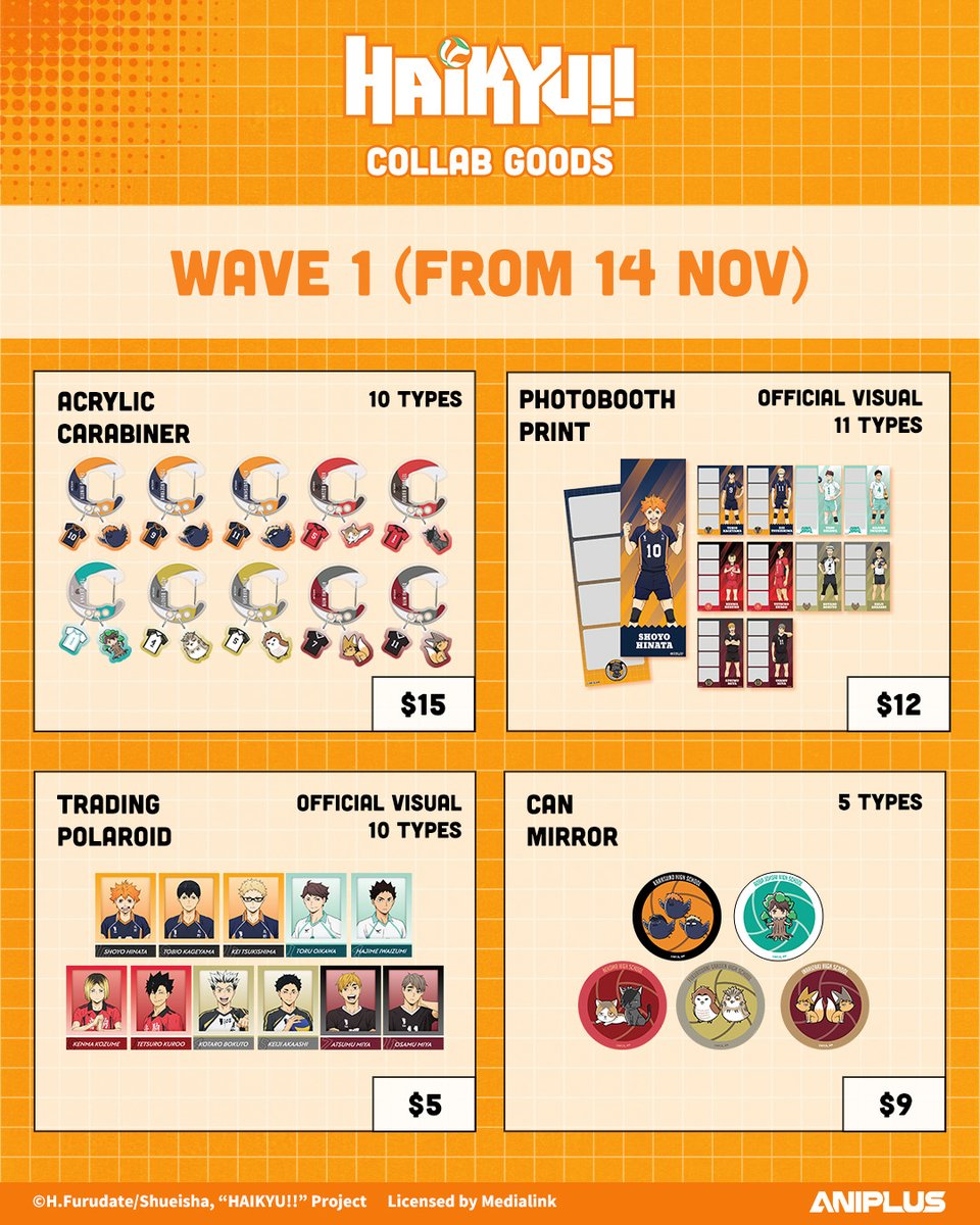 anipluscafesg's tweet image. The exclusive Haikyu!! collab merchandise will be available in-store from 14 Nov:

🏐 Wave 1
∎ Acrylic Carabiner (Official Visual)
∎ Trading Polaroid
∎ Can Mirror
∎ Mini Acrylic Stand
∎ Clear File
∎ Photobooth Print

#anipluscafesg #ANIPLUSAsia #Haikyu!! #ハイキュー