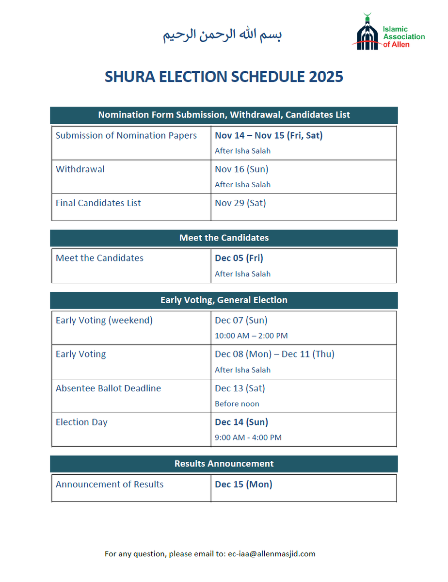 AllenMasjid's tweet photo. IAA Shura Election 2025- Important update from IAA EC regarding Election info - https://t.co/63euaqTKq1 https://t.co/SdgDWGyYPL
