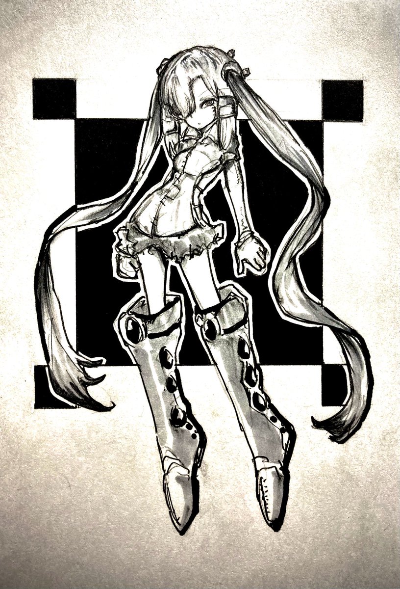 #１日１カタメカクレ　#創作 
片目隠れ　人類抹消古代兵器ちゃん