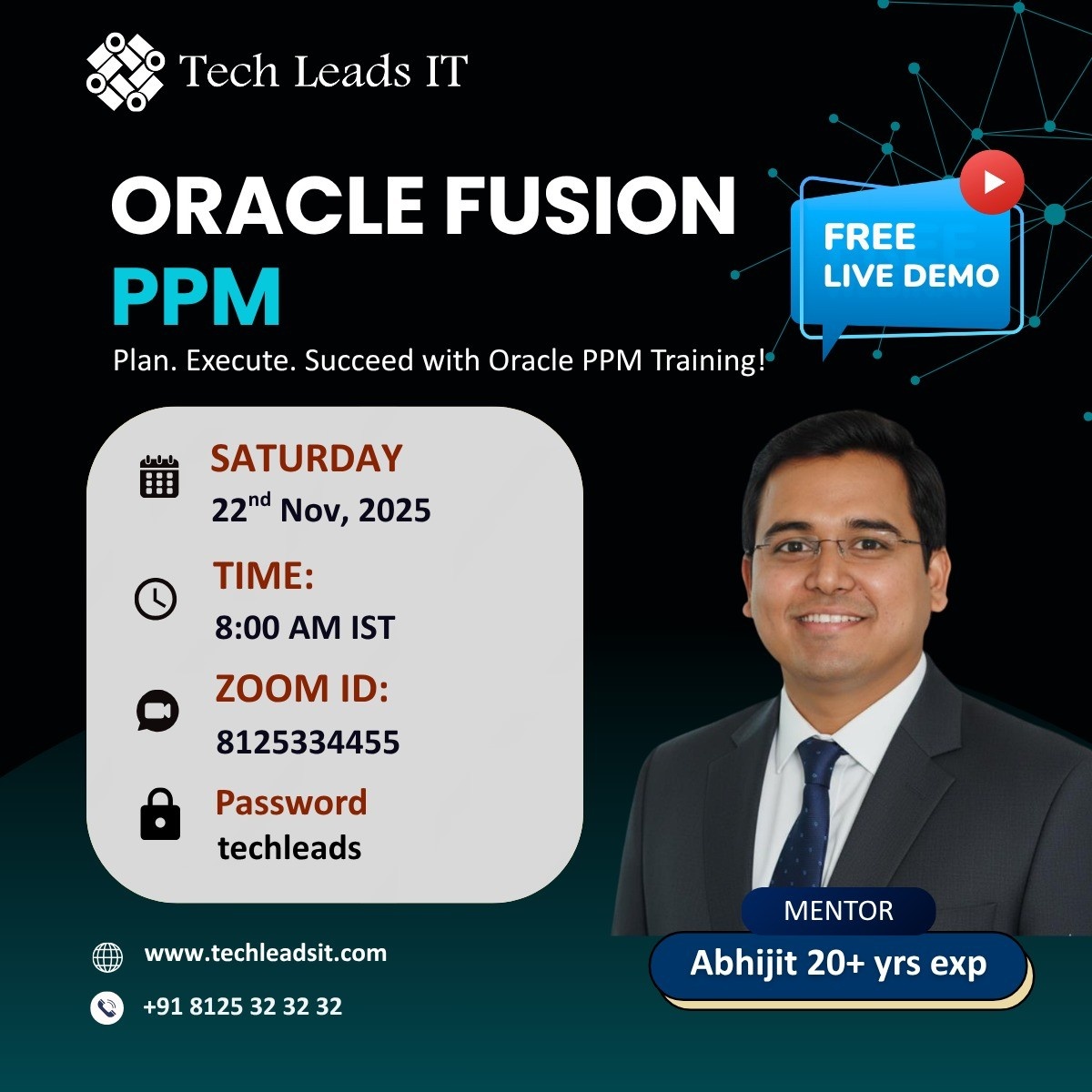 TECHLEADS1's tweet photo. 💻 Zoom ID: 8125334455 | 🔑 techleads 🌐 https://t.co/wGX0noX1UW
#OracleFusionPPM #OraclePPMTraining #OracleFusion #TechLeadsIT #CareerGrowth #LearnOracle #OnlineTraining #OracleCourses #PPM #OracleTraining https://t.co/kB3ekcpBuI