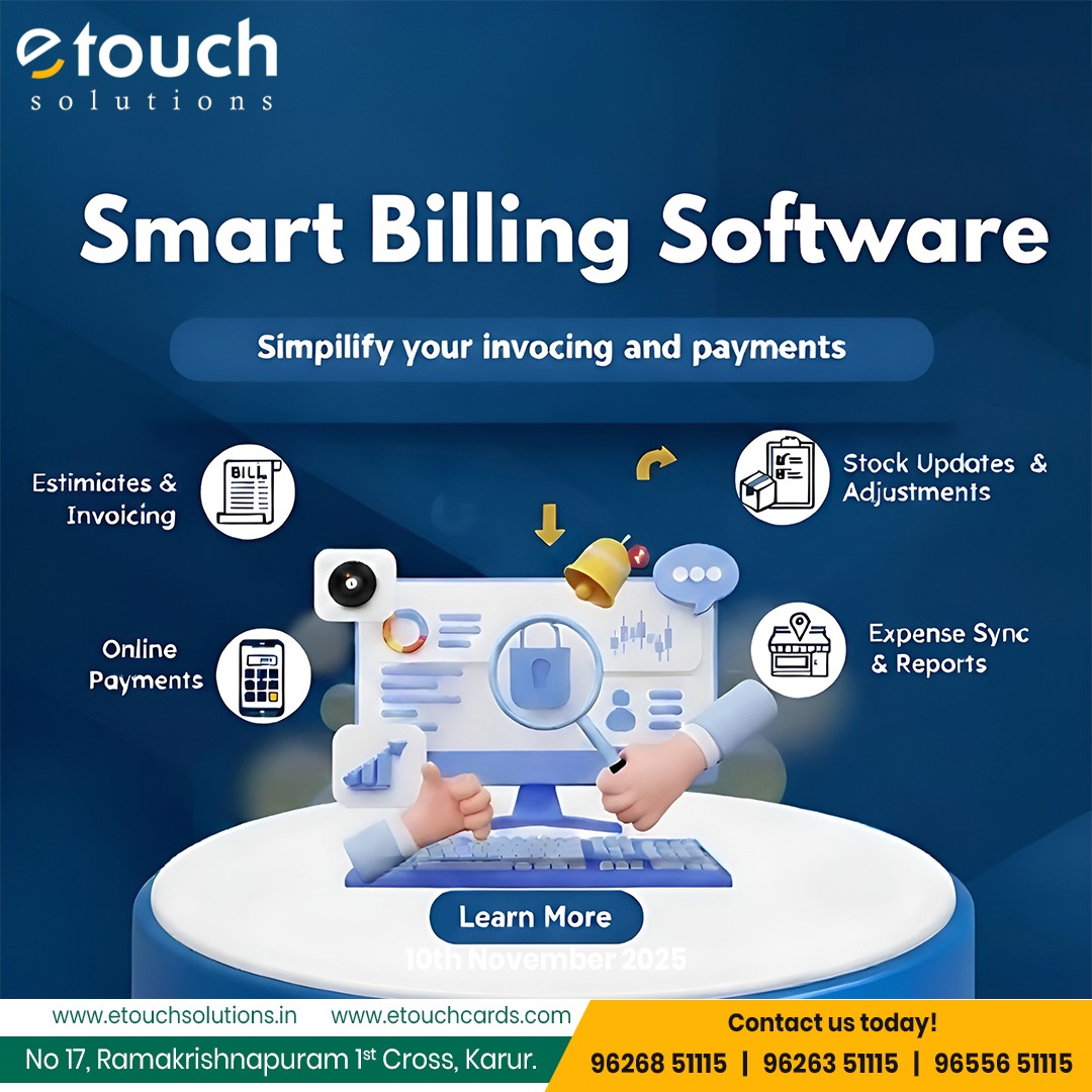 EtouchS89870's tweet image. Say goodbye to manual billing! ✅
Manage estimates, invoices, expenses &amp;amp; reports with Etouch Smart Billing Software — simple, fast, and secure.
#EtouchSolutions #DigitalBilling #BusinessMadeEasy