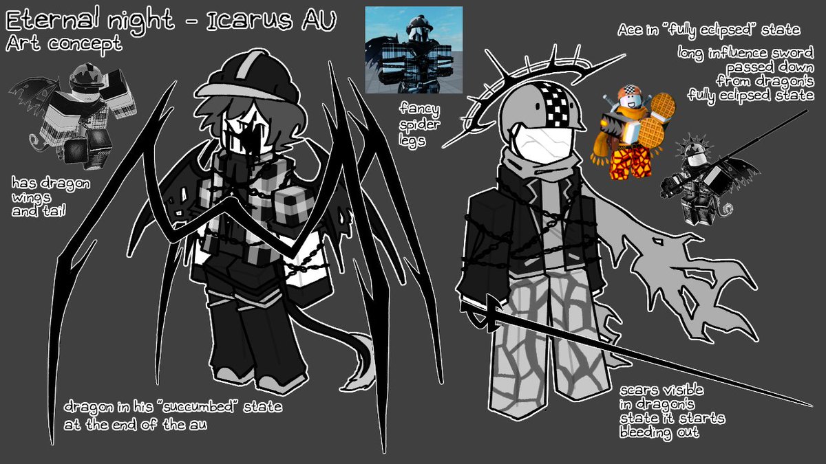 kay_kishi's tweet image. I&apos;M REALLY SAD... BCUZ ICARUS ACTUALLY GOT ACCEPTED AS SKINS FOR THE ETERNAL NIGHT SET FOR ROSIN... here&apos;s the concept i made :( (models r just placeholders)
#RobloxiasSin #RoSin
#recallahollowheart
#recallapassingheart
I WAS GOING TO SUGGEST OTHER AUS FOR SKINS TOO...