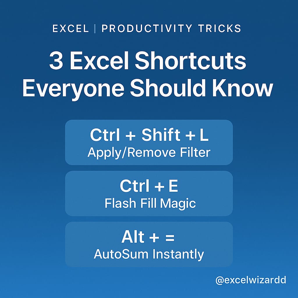 excelwizardd's tweet image. You don’t need ChatGPT for this — Excel already has superpowers ⚡

Here are 3 shortcuts every pro swears by 👇

@Microsoft @Microsoft365 @excelwizardd

#ExcelWizardd #ExcelShortcuts #LearnExcel #Productivity #ExcelTips #OfficeHacks #DataAnalysis
