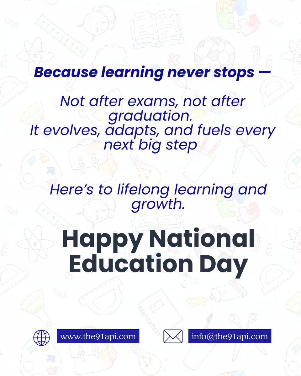 the91Api's tweet image. If schools taught real-world lessons, we’d be building ideas — not just doing homework.

At @the91Api , we believe learning starts where curiosity meets innovation.

Because learning never stops — it fuels every next breakthrough.

#NationalEducationDay #The91API #BuildingIdeas
