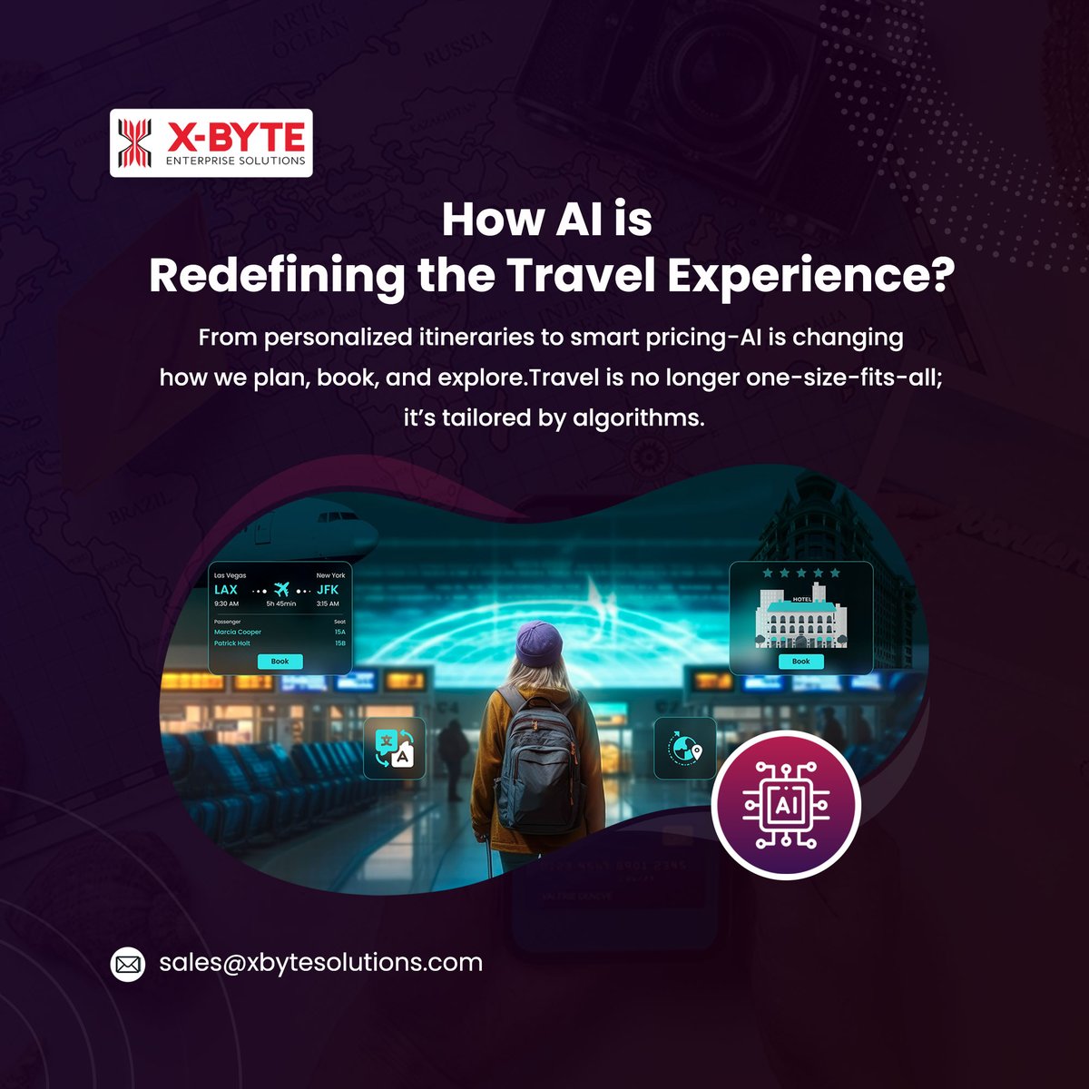 xbyte_solutions's tweet image. AI is redefining travel! From personalized itineraries to smart pricing, AI is transforming how we plan, book, and explore — making travel smarter, faster, and tailored just for you. 

Read More: shorturl.at/4qxbu

#AI #TravelTech #SmartTravel #XbyteSolution